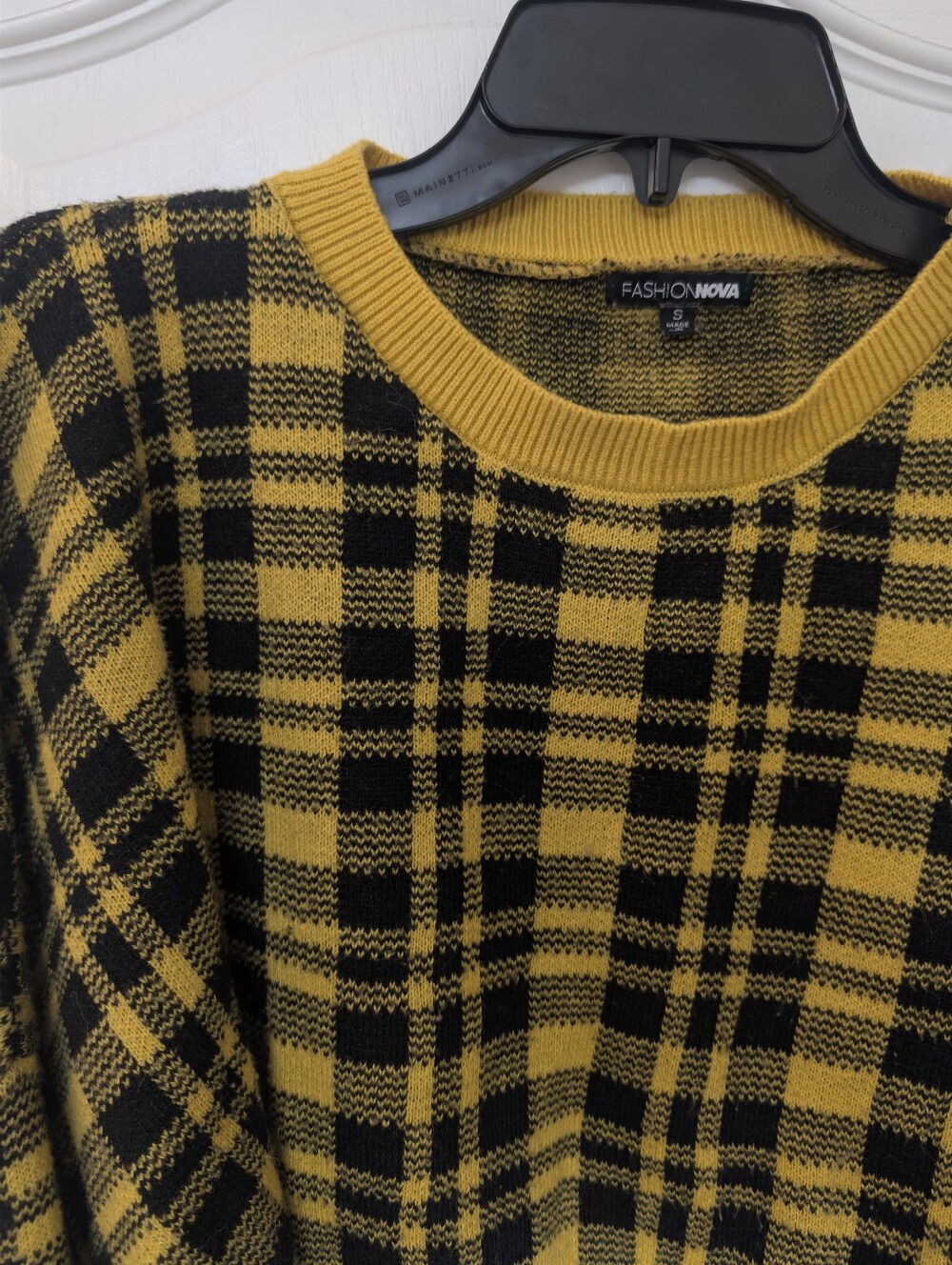 Fashion Nova Mustard Yellow & Black Plaid Knit Cropped Crew and Skirt Set - Picture 6 of 15